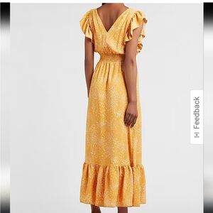 Express yellow ruffle sleeve dress sz L